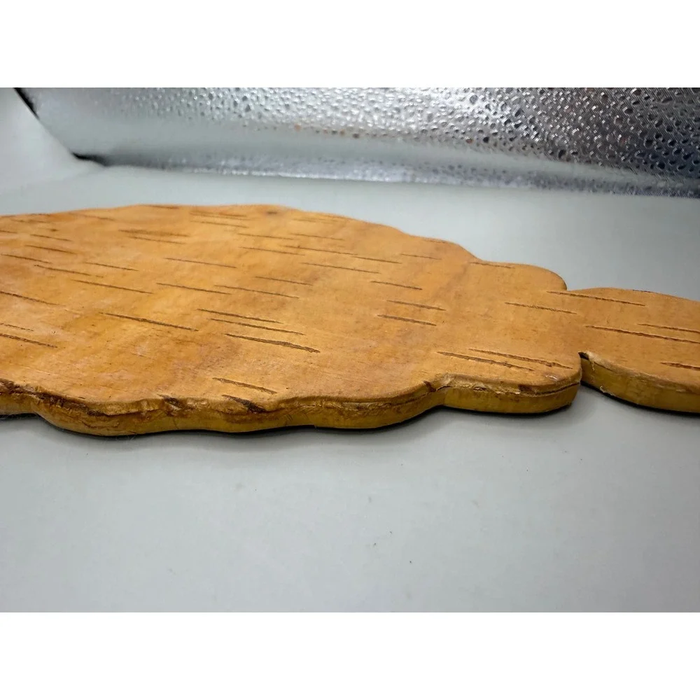 Vintage MCM Eastern European Hand Carved Birch Wood Hand Mirror 11.75